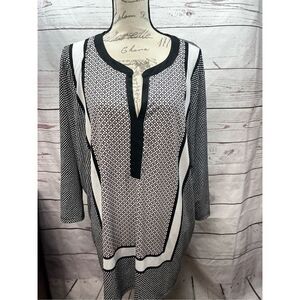 Jones of‎ New York 3x tan/black/white 3/4 sleeve blouse (2070)